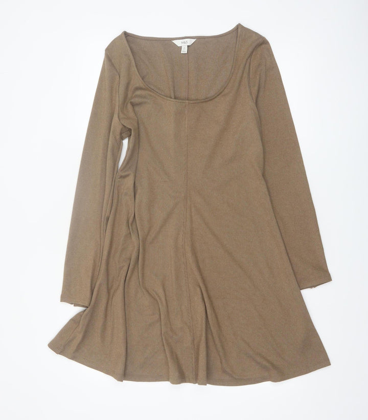 Marks and Spencer Women’s Brown A-Line Knit Long Sleeve Dress Size 12