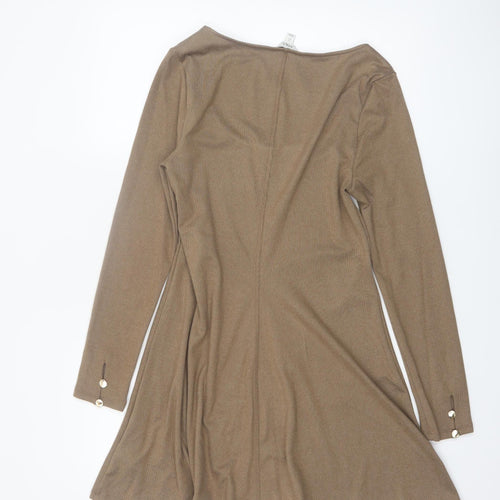 Marks and Spencer Women’s Brown A-Line Knit Long Sleeve Dress Size 12