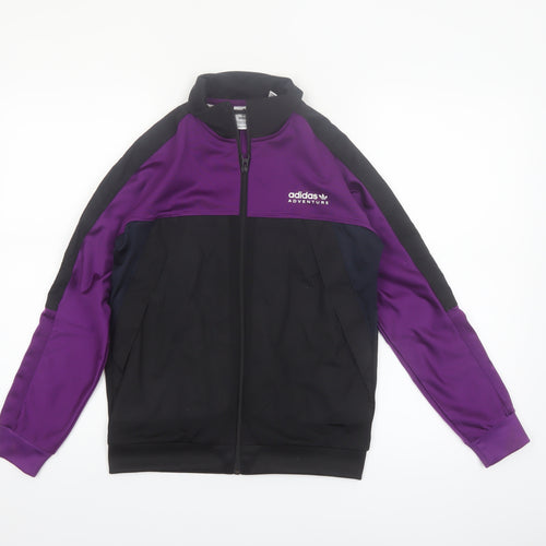 Adidas Boys Black Purple 12-13Y Track Jacket Zip Up Adventure Logo