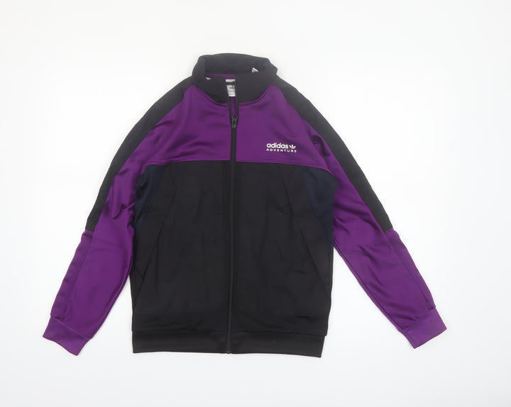 Adidas Boys Black Purple 12-13Y Track Jacket Zip Up Adventure Logo