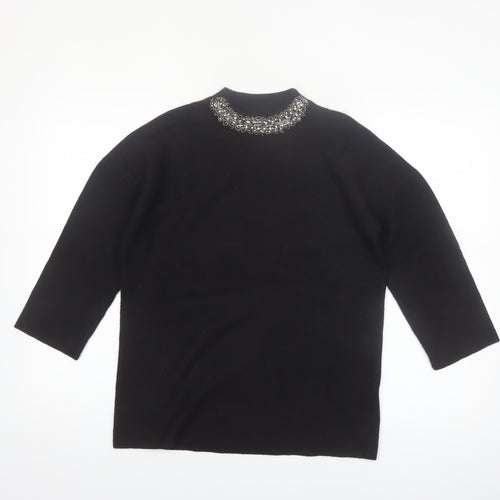 Paraphrase Womens Black Beaded High Neck 3/4 Sleeve Jumper Size 10