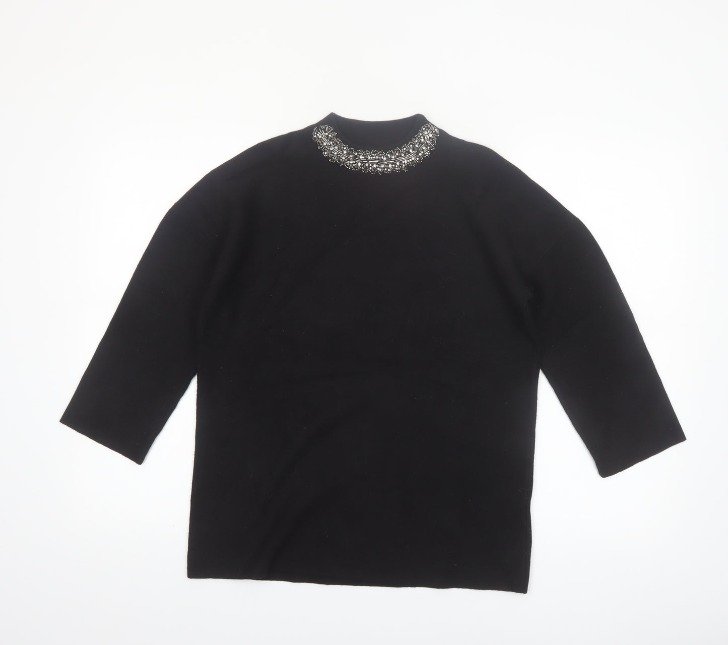 Paraphrase Womens Black Beaded High Neck 3/4 Sleeve Jumper Size 10