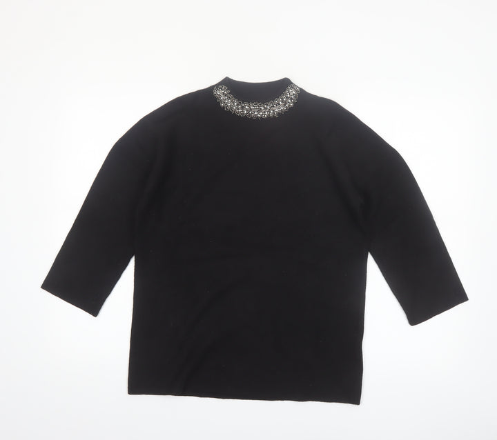 Paraphrase Womens Black Beaded High Neck 3/4 Sleeve Jumper Size 10