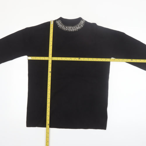 Paraphrase Womens Black Beaded High Neck 3/4 Sleeve Jumper Size 10