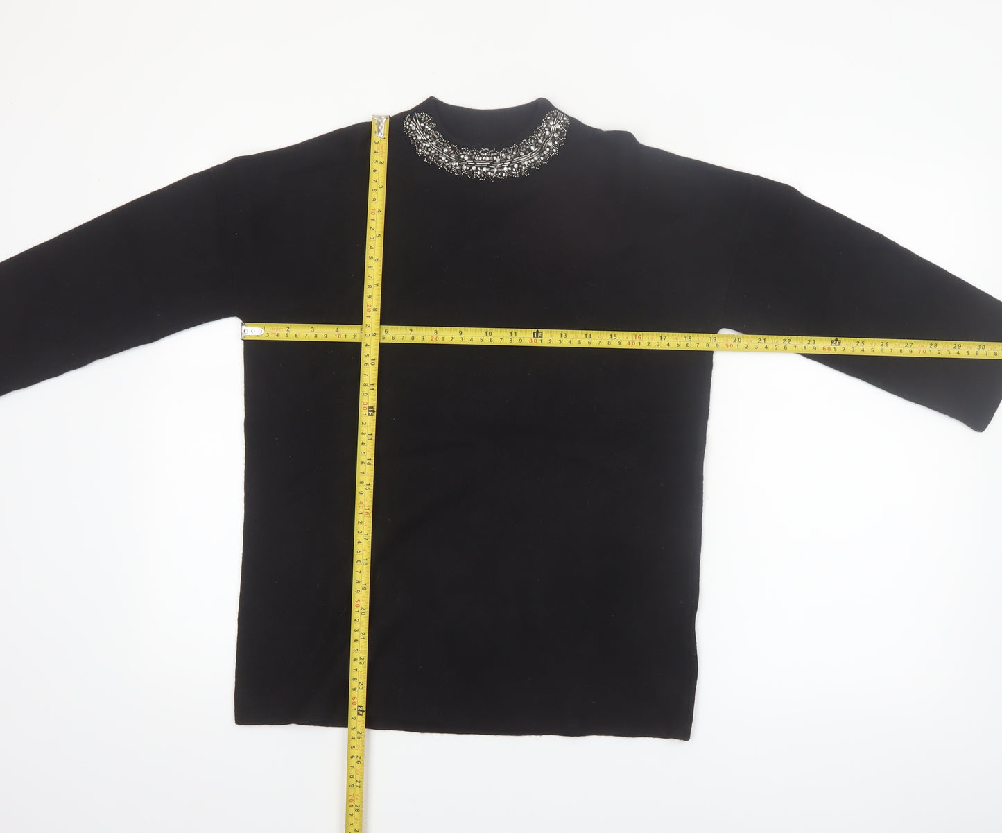 Paraphrase Womens Black Beaded High Neck 3/4 Sleeve Jumper Size 10