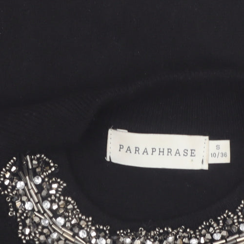 Paraphrase Womens Black Beaded High Neck 3/4 Sleeve Jumper Size 10