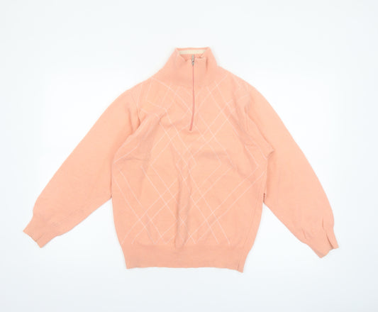 Green Lamb Womens Pink Argyle 1/2 Zip Jumper Size 12
