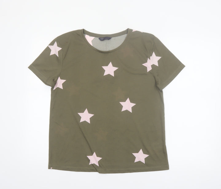Marks and Spencer Women’s Green Star Print Crew Neck T-Shirt Size 10