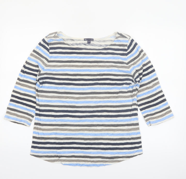 Gap Women’s Multicoloured Striped 3/4 Sleeve Cotton T-Shirt Size L