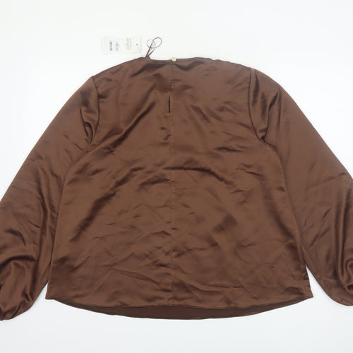 Friends Like These Women Brown Beaded Satin Long Sleeve Blouse UK 14