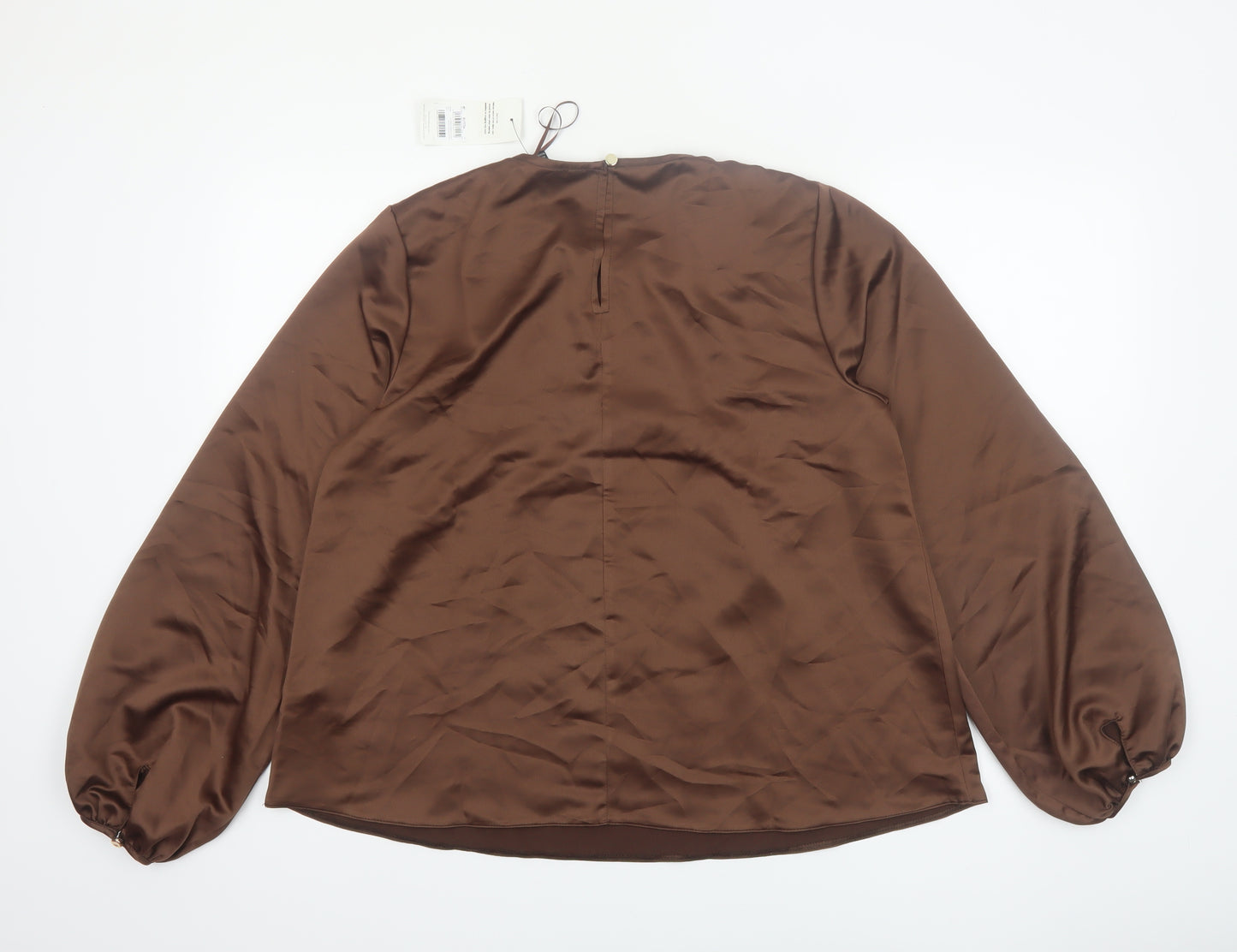Friends Like These Women Brown Beaded Satin Long Sleeve Blouse UK 14