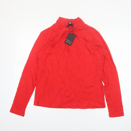 River Island Womens Red High Neck Long Sleeve Viscose Blouse L
