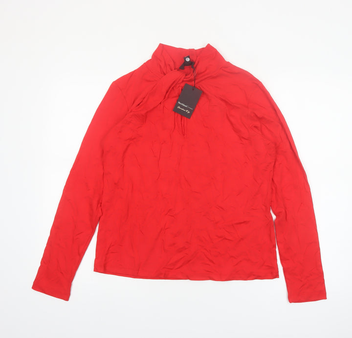 River Island Womens Red High Neck Long Sleeve Viscose Blouse L