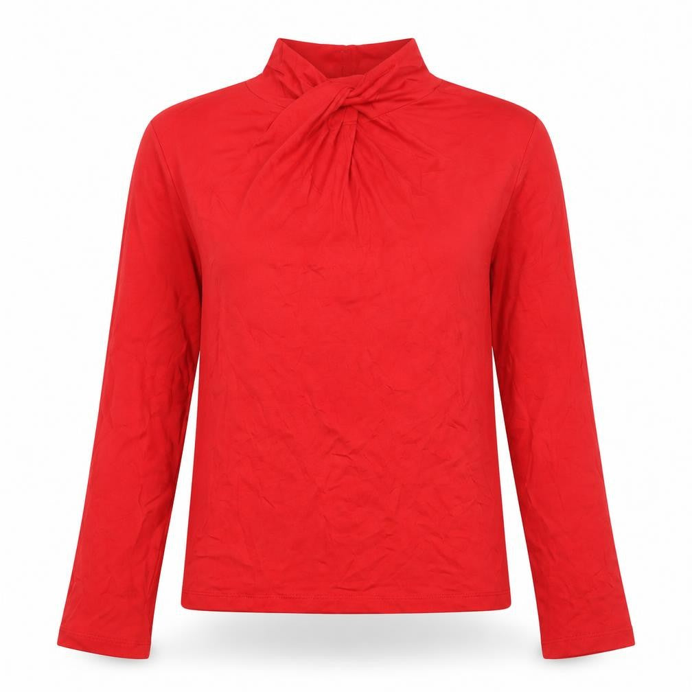 Front view of River Island women’s red high neck long sleeve viscose blouse l