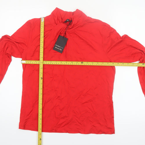 River Island Womens Red High Neck Long Sleeve Viscose Blouse L