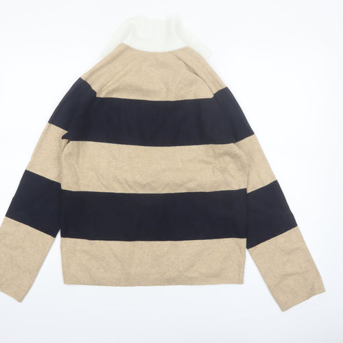 Marks and Spencer Women’s Beige Navy Striped Collared Pullover Jumper S
