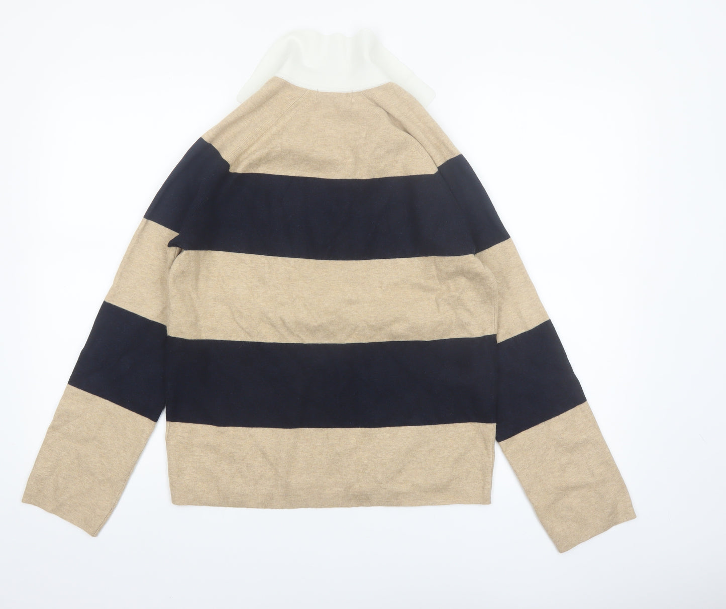 Marks and Spencer Women’s Beige Navy Striped Collared Pullover Jumper S