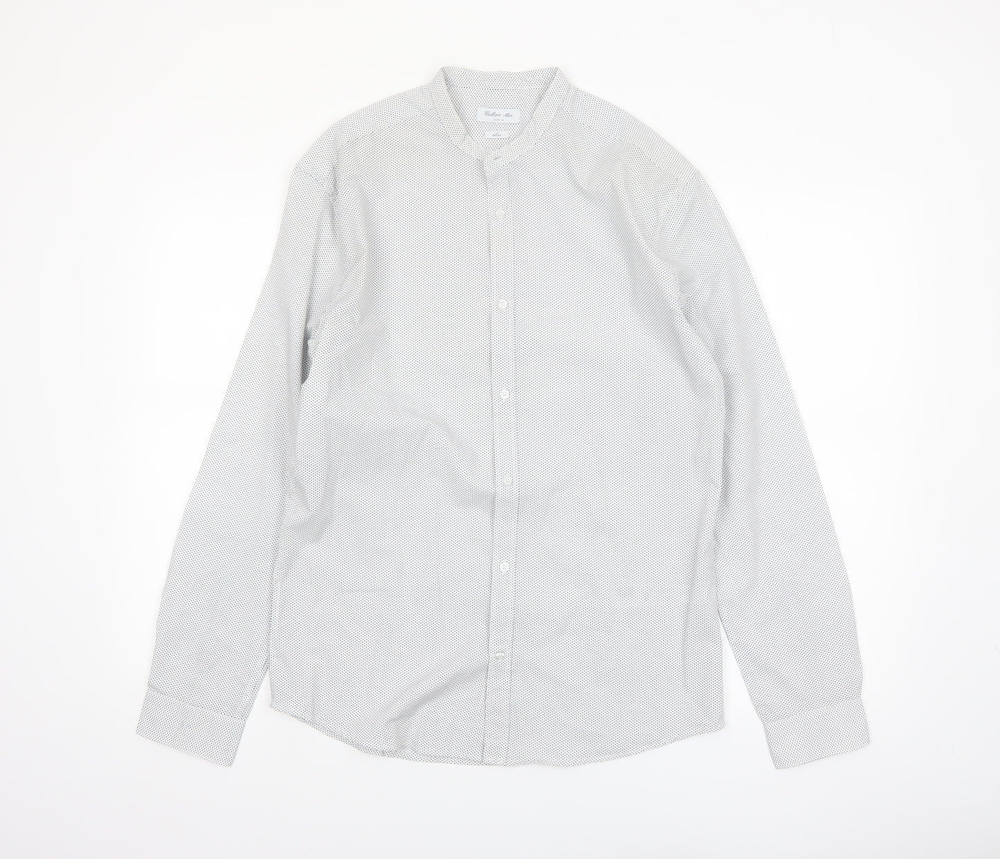Calliope Man Men's White Polka Dot Slim Fit Long Sleeve Button-Up Shirt M