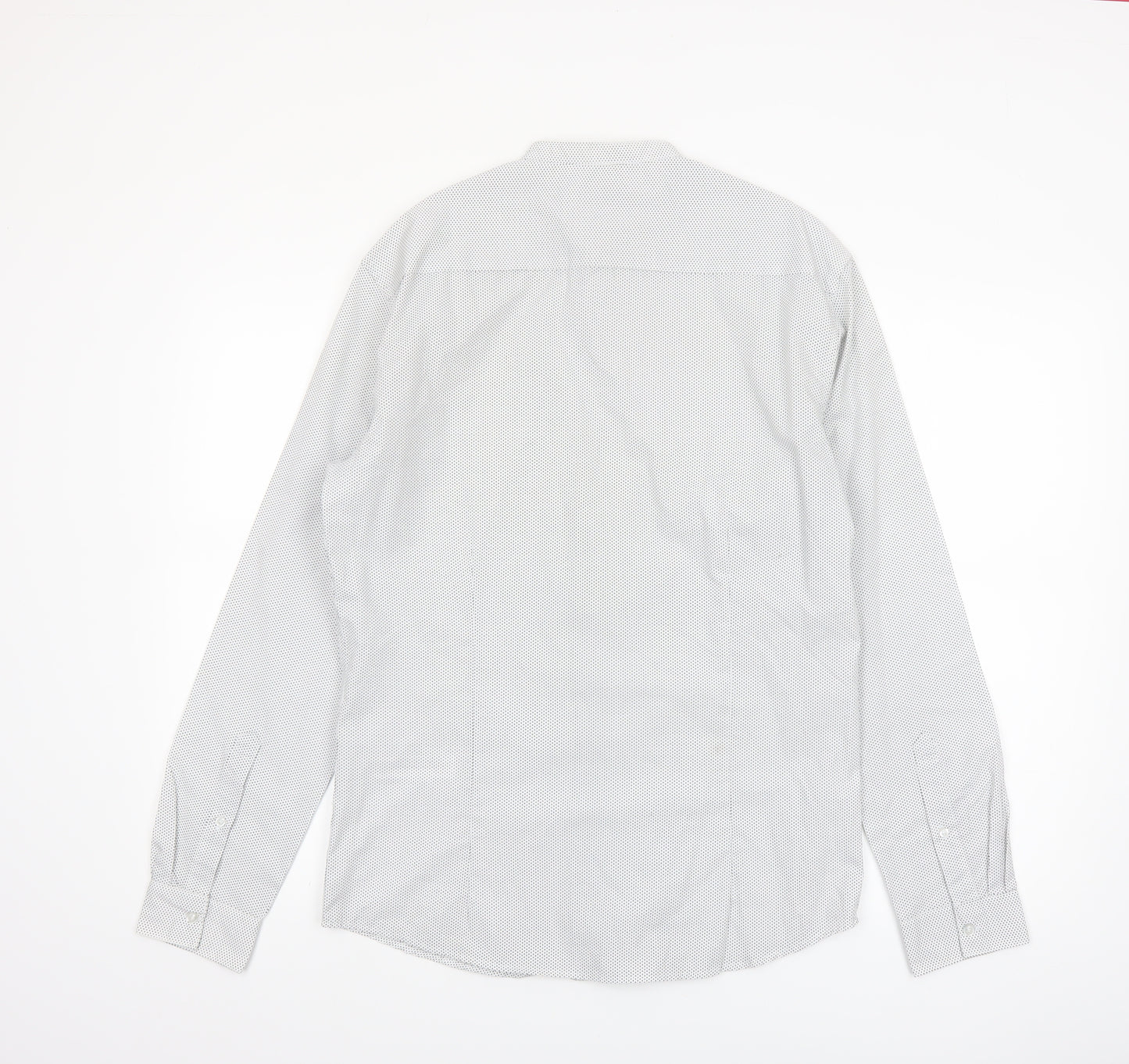 Calliope Man Men's White Polka Dot Slim Fit Long Sleeve Button-Up Shirt M