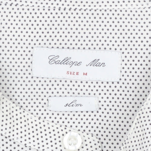 Calliope Man Men's White Polka Dot Slim Fit Long Sleeve Button-Up Shirt M