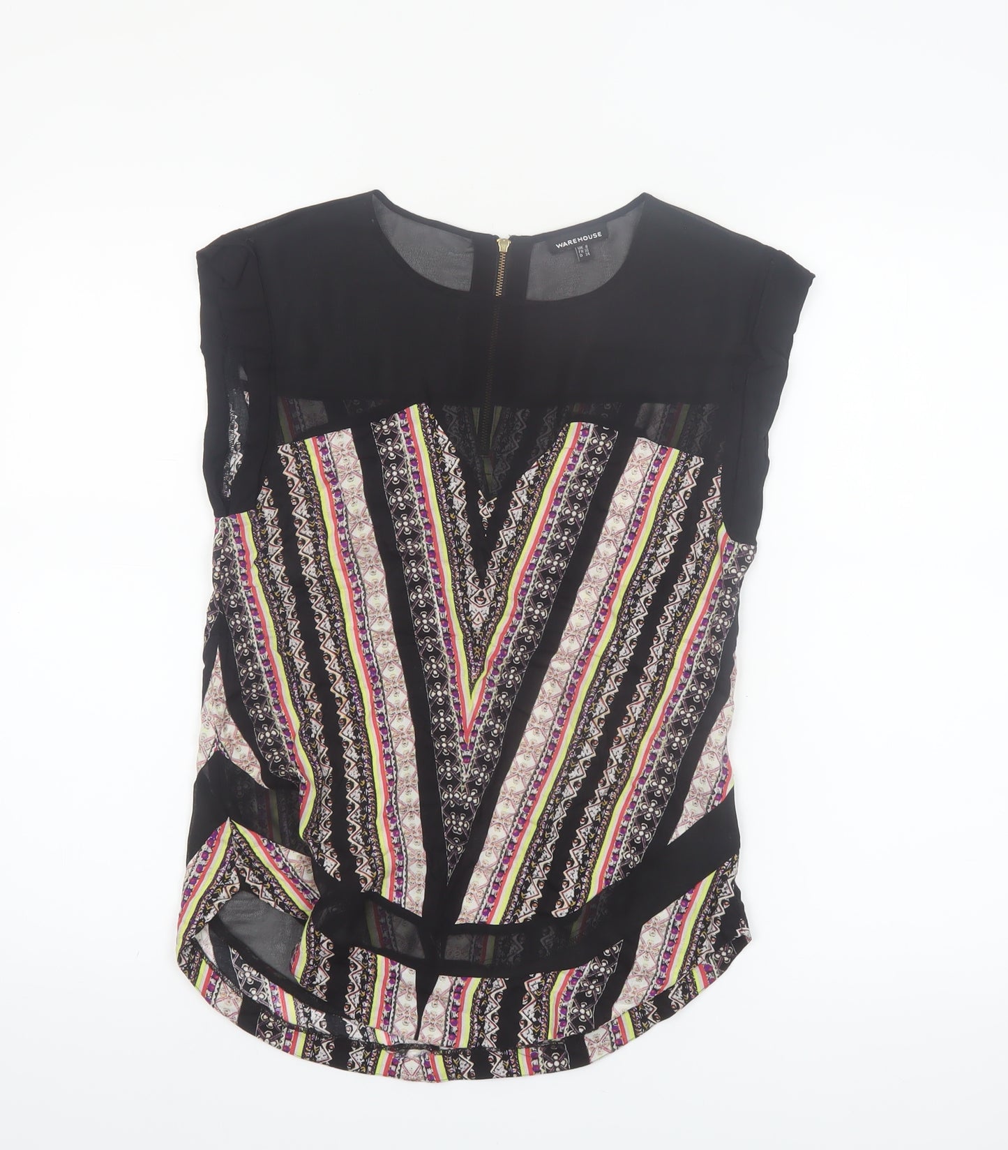 Warehouse Women's Multicoloured Bohemian Zip Back Sleeveless Tunic Blouse UK 8