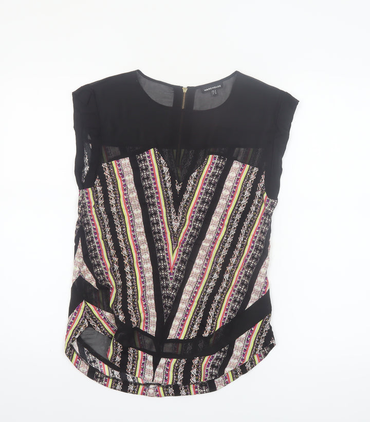 Warehouse Women's Multicoloured Bohemian Zip Back Sleeveless Tunic Blouse UK 8