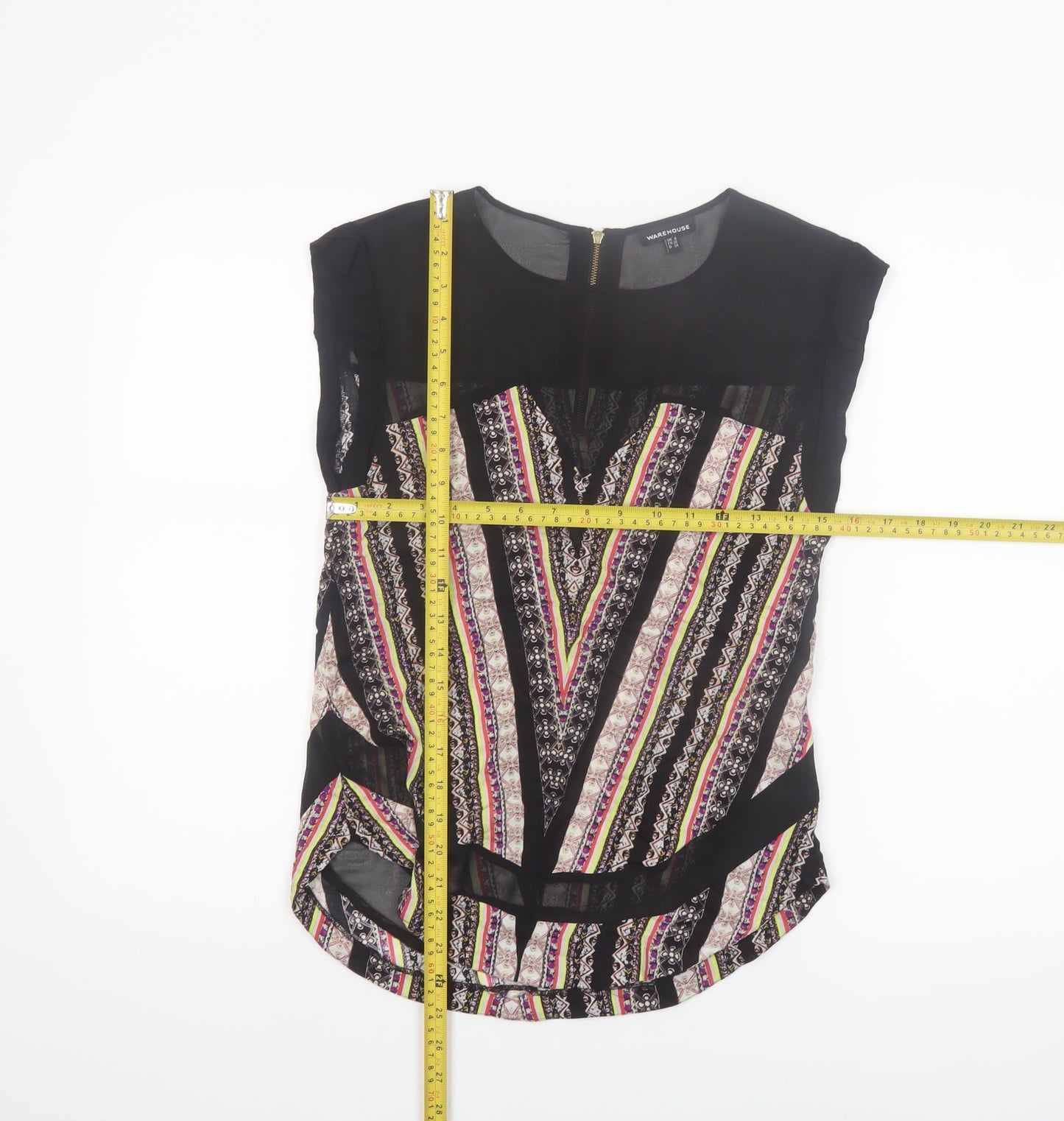 Warehouse Women's Multicoloured Bohemian Zip Back Sleeveless Tunic Blouse UK 8
