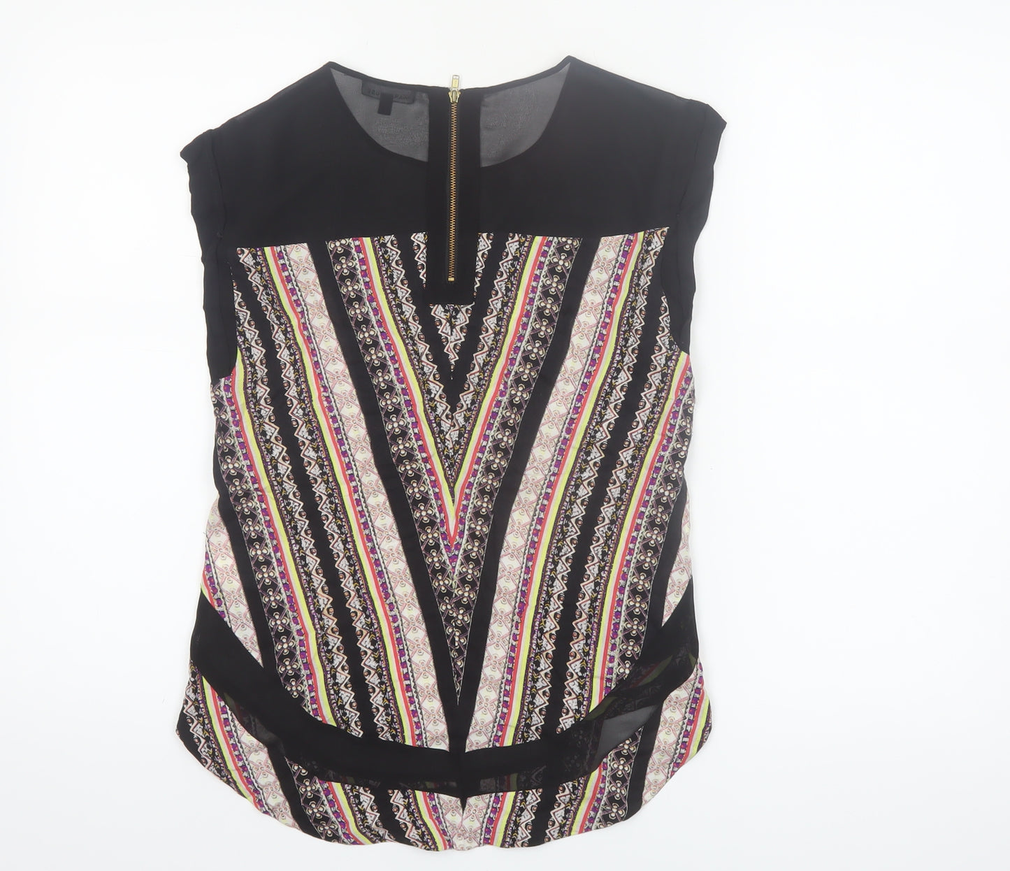 Warehouse Women's Multicoloured Bohemian Zip Back Sleeveless Tunic Blouse UK 8