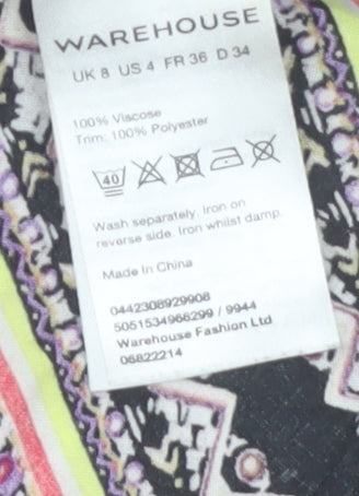 Warehouse Women's Multicoloured Bohemian Zip Back Sleeveless Tunic Blouse UK 8