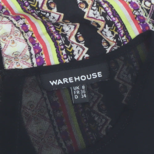 Warehouse Women's Multicoloured Bohemian Zip Back Sleeveless Tunic Blouse UK 8