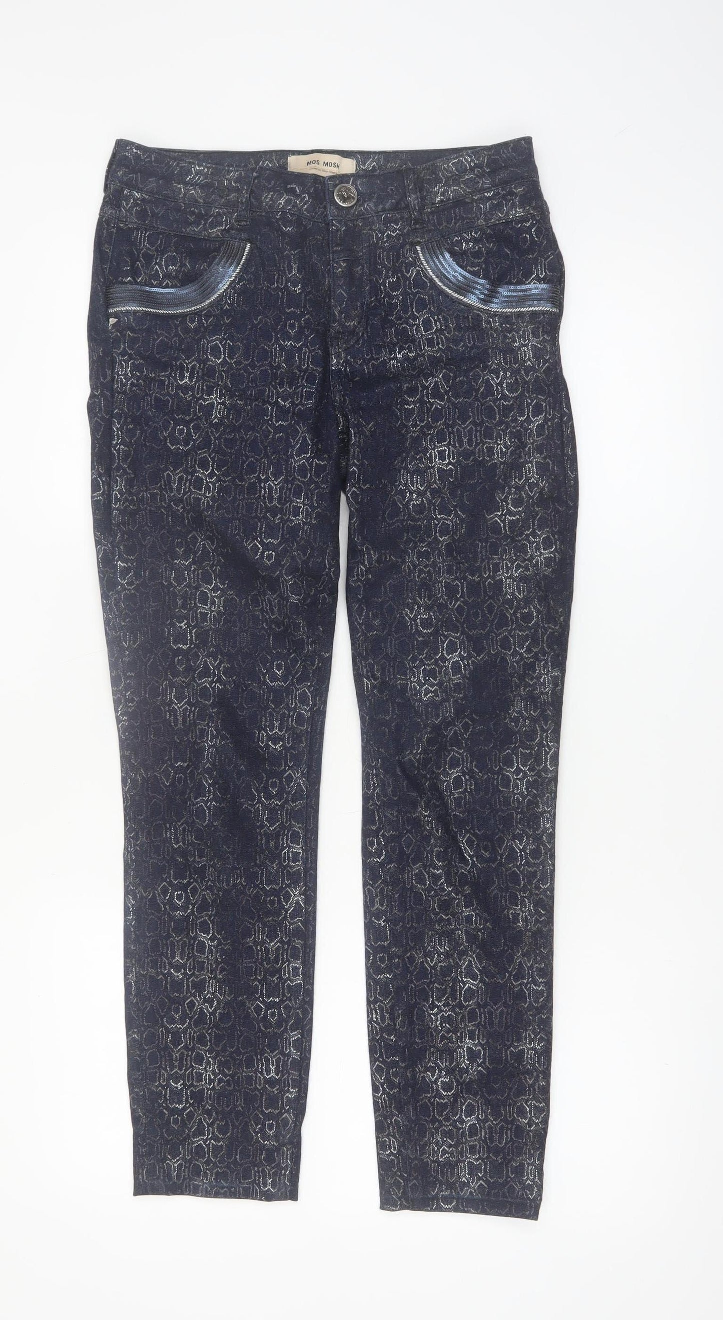 Mos Mosh Womens Blue Snake Print Naomi Cobra Jeans Size 26 Cotton Blend