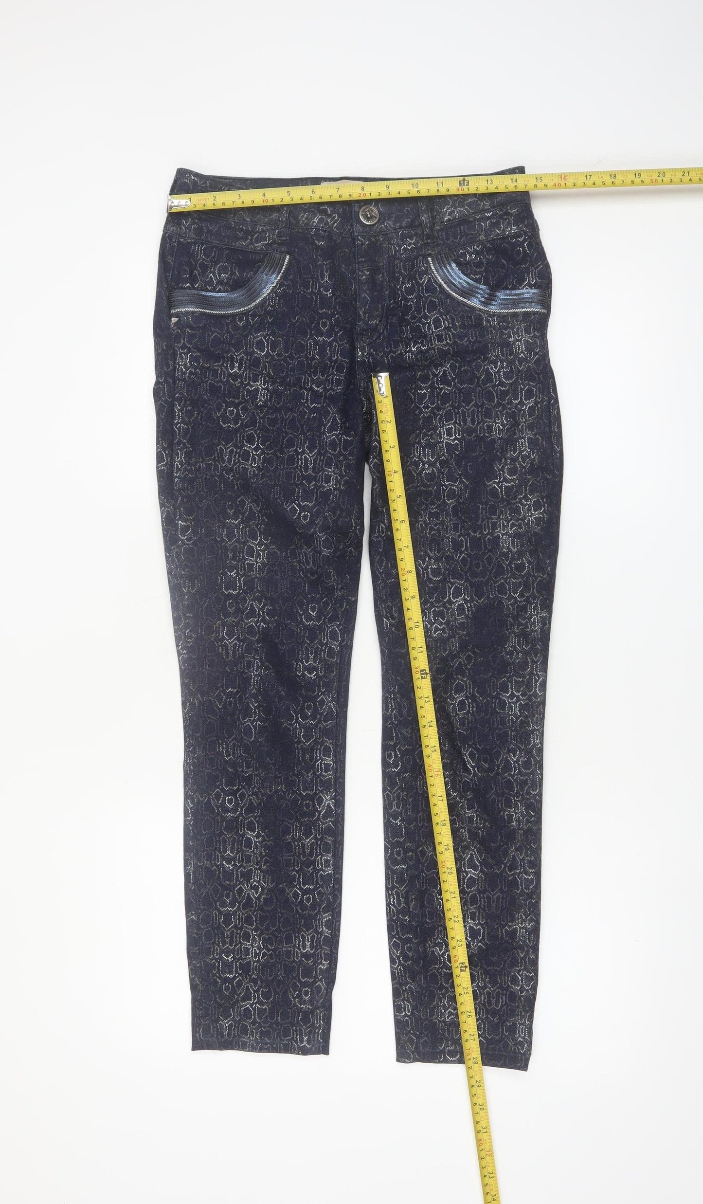 Mos Mosh Womens Blue Snake Print Naomi Cobra Jeans Size 26 Cotton Blend