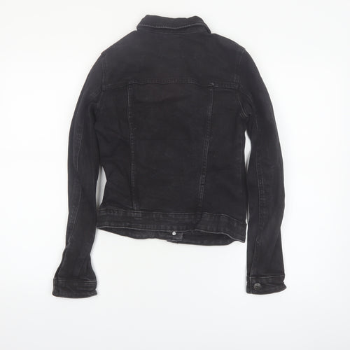 Bershka Women Black Denim Basic Jacket XS Collared Button Casual