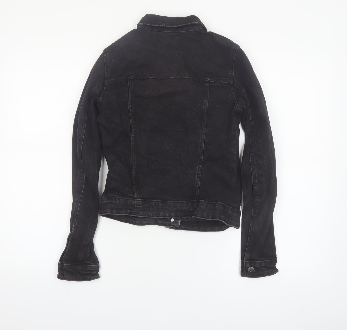 Bershka Women Black Denim Basic Jacket XS Collared Button Casual