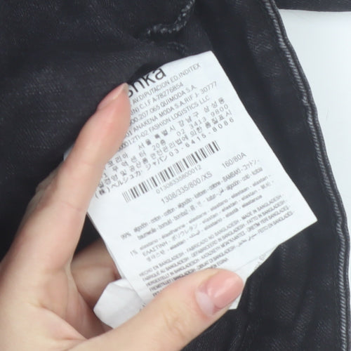Bershka Women Black Denim Basic Jacket XS Collared Button Casual