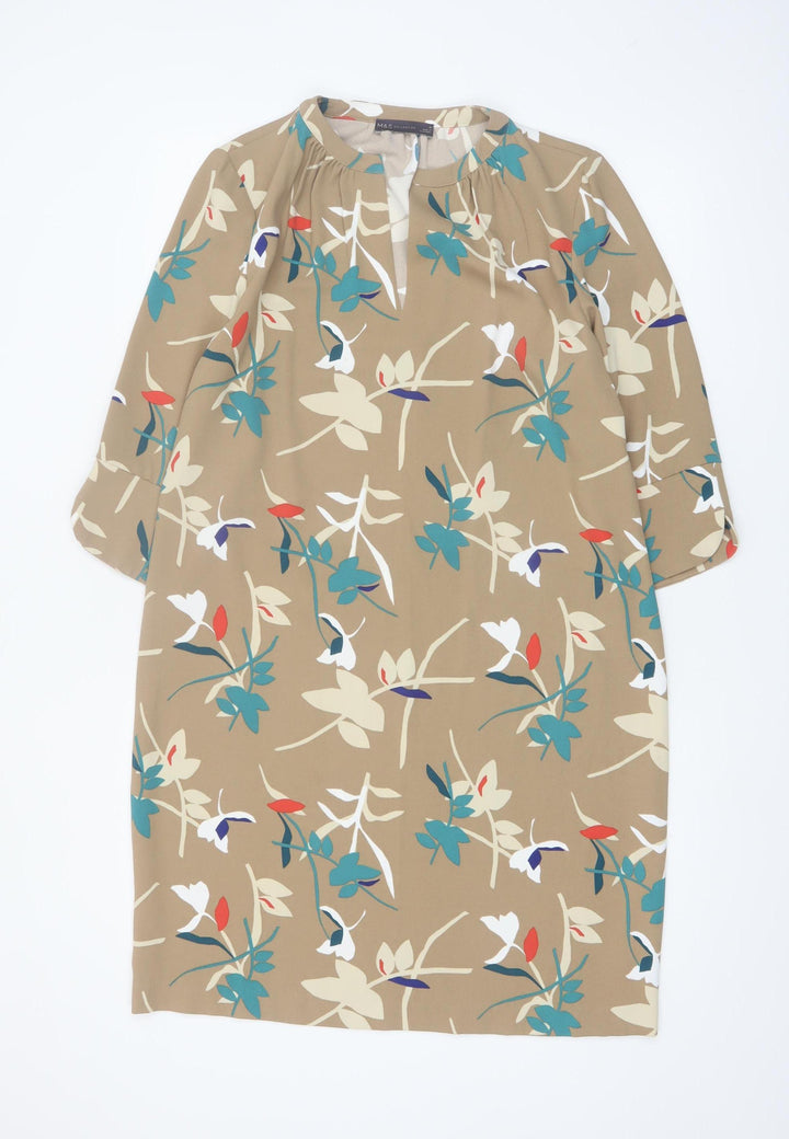 Marks and Spencer Women Beige Floral Shift Dress Size 12