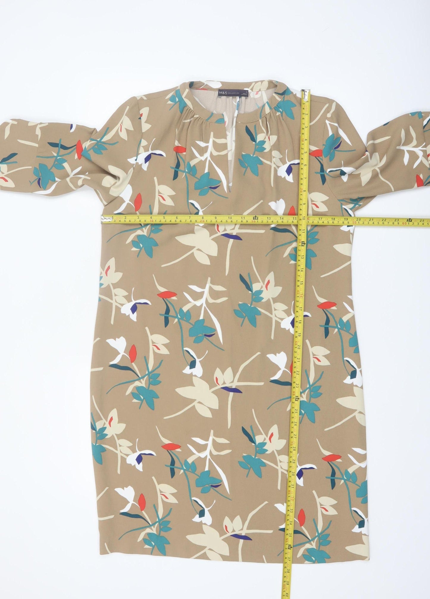 Marks and Spencer Women Beige Floral Shift Dress Size 12