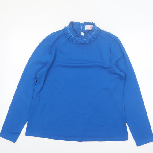 Savida Women Blue High Neck Long Sleeve Ruffle Blouse Size 14