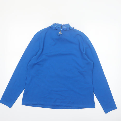 Savida Women Blue High Neck Long Sleeve Ruffle Blouse Size 14