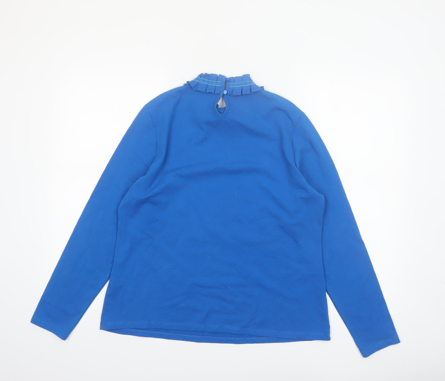 Savida Women Blue High Neck Long Sleeve Ruffle Blouse Size 14
