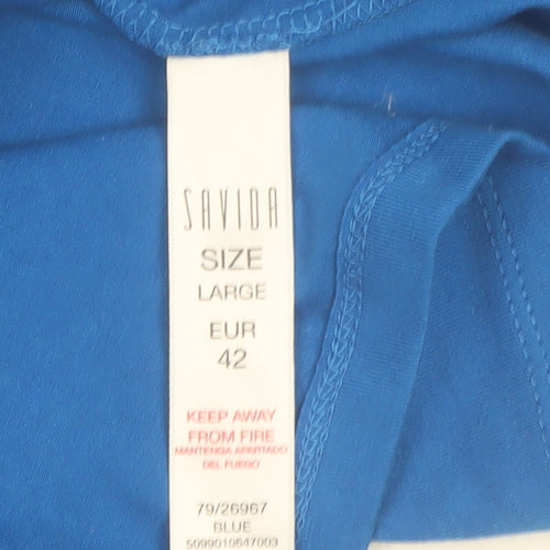 Savida Women Blue High Neck Long Sleeve Ruffle Blouse Size 14