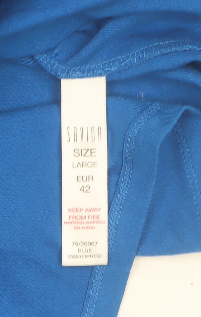 Savida Women Blue High Neck Long Sleeve Ruffle Blouse Size 14