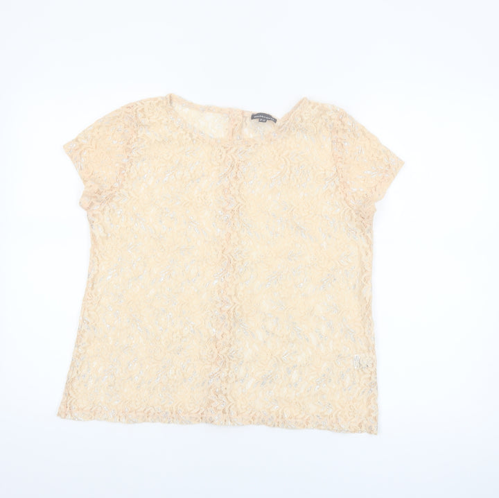 Warehouse Women's Beige Lace Short Sleeve Blouse UK 14