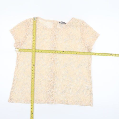 Warehouse Women's Beige Lace Short Sleeve Blouse UK 14
