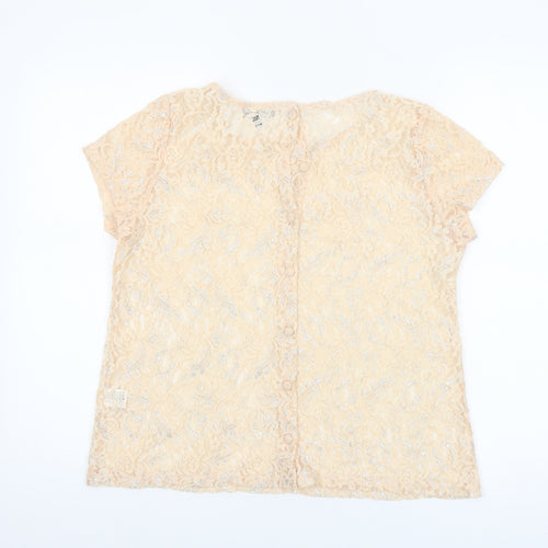 Warehouse Women's Beige Lace Short Sleeve Blouse UK 14