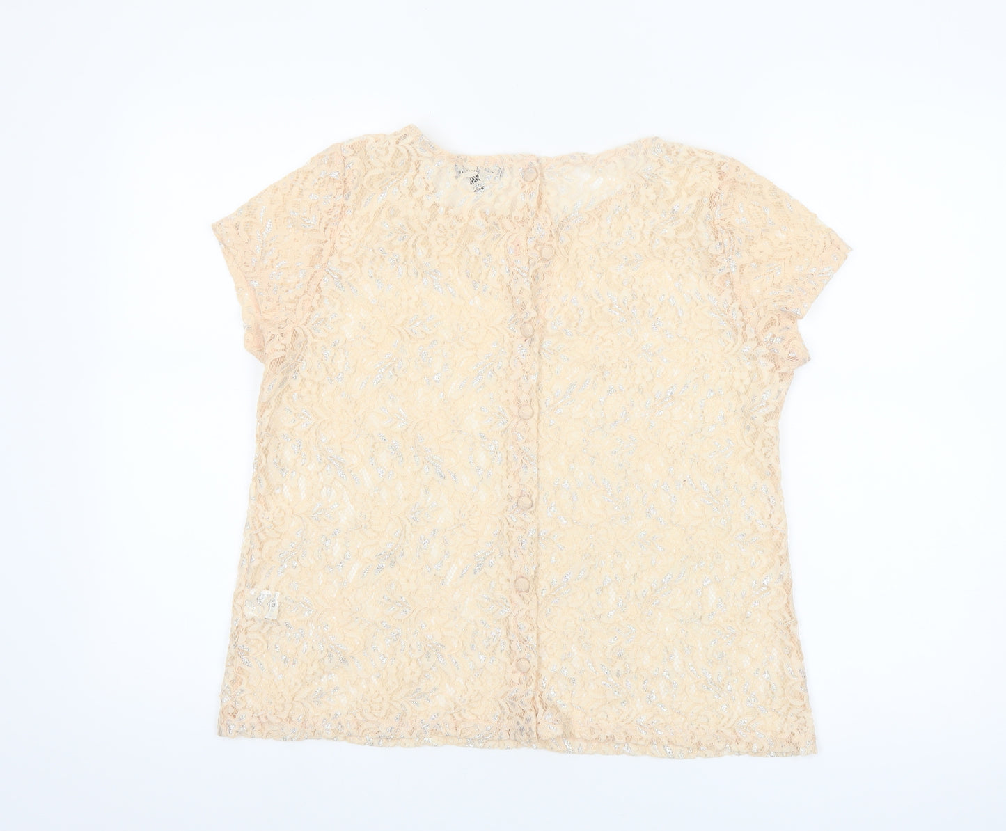 Warehouse Women's Beige Lace Short Sleeve Blouse UK 14