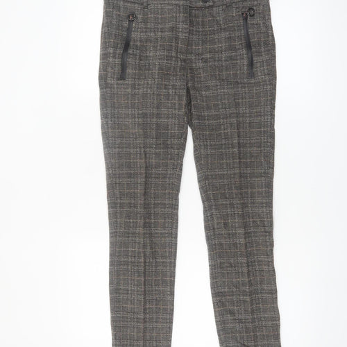 Zerres Women Brown Check Slim Fit Stretch Chino Trousers Size 8