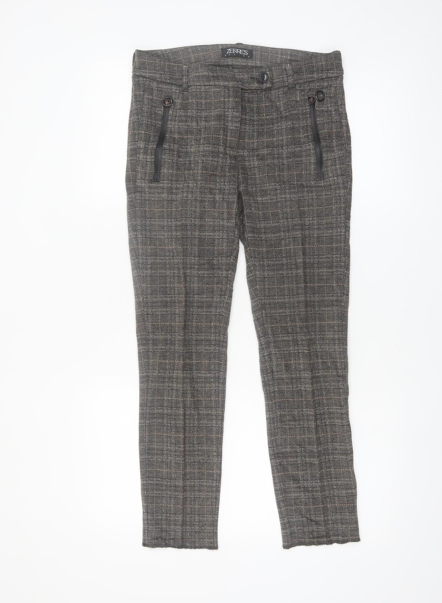 Zerres Women Brown Check Slim Fit Stretch Chino Trousers Size 8