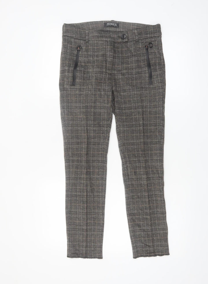 Zerres Women Brown Check Slim Fit Stretch Chino Trousers Size 8