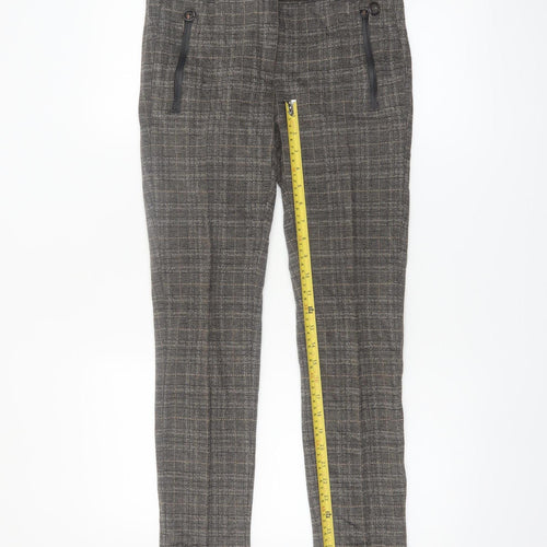Zerres Women Brown Check Slim Fit Stretch Chino Trousers Size 8